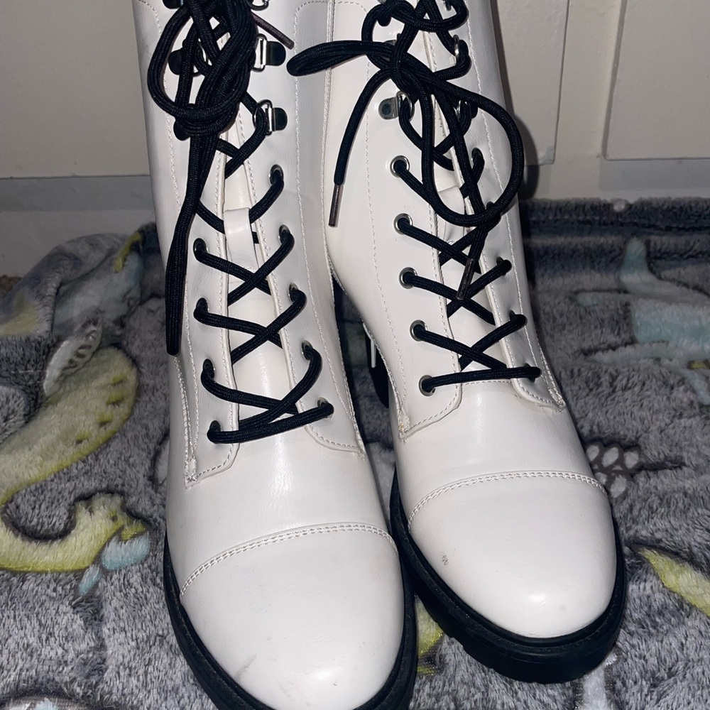 JustFab White Combat Boots with Black Laces